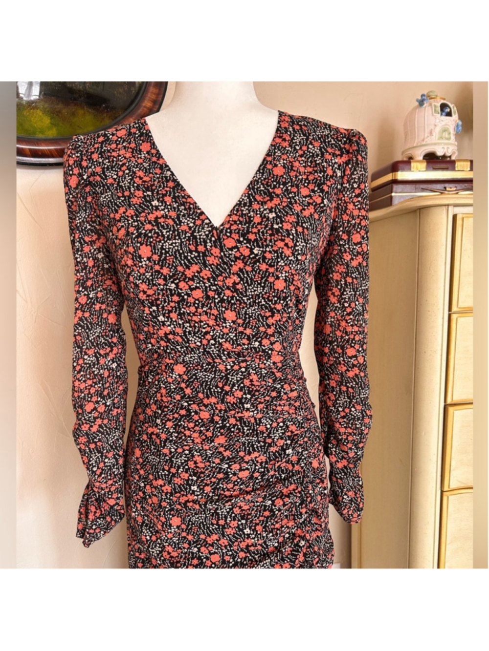 🌺 Lush Floral Ruched Maxi Dress Size Small | Long Sleeve